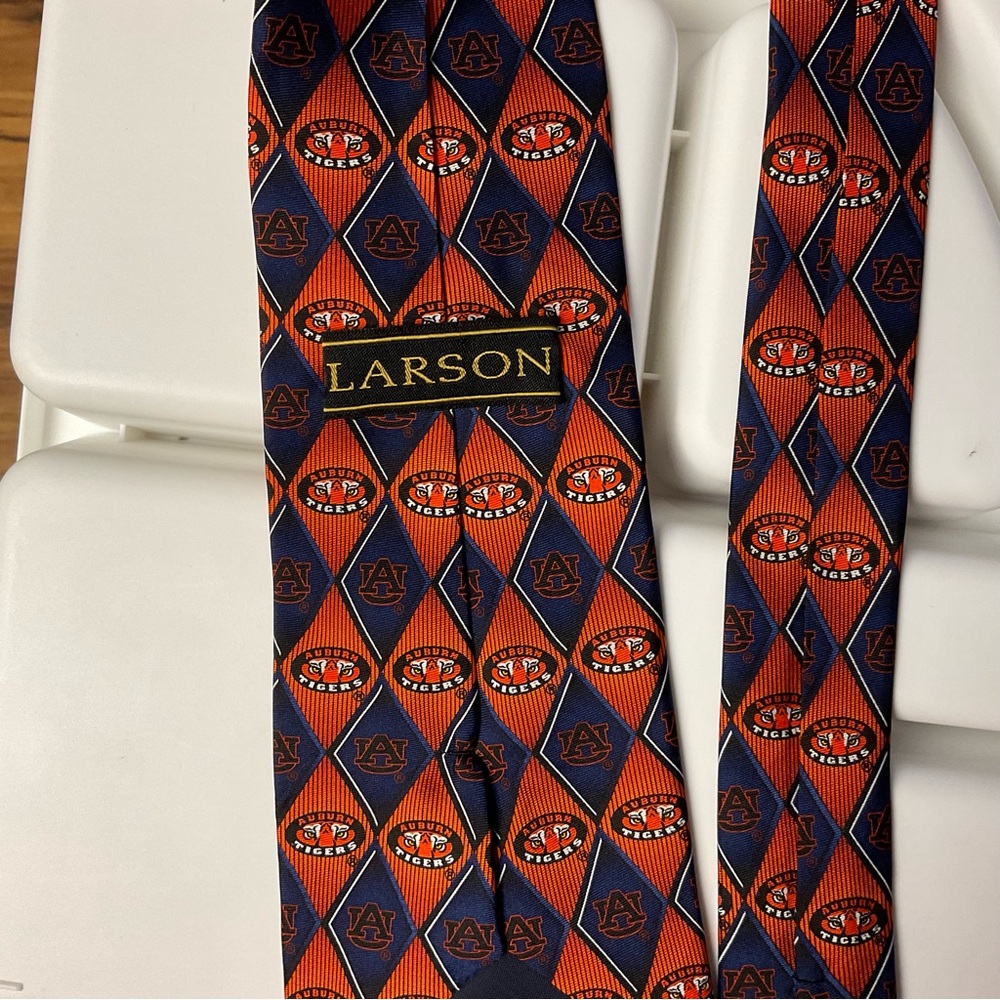 Larson Auburn Tiger Blue Orange Silk Men’s Tie Football War Eagle - Picture 3 of 4